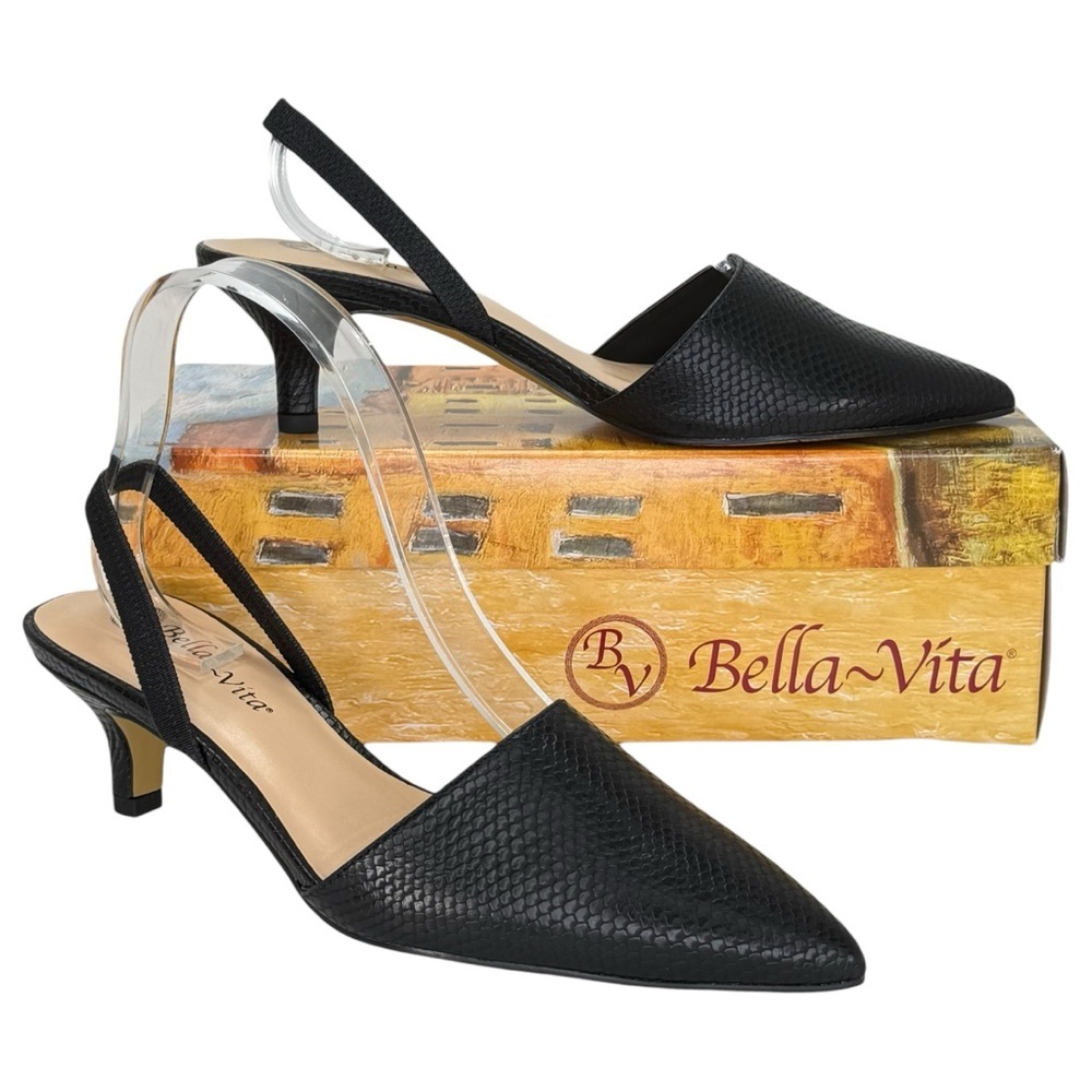 Bella Vita Sarah II Black Faux Embossed Leather Womens Kitten Heels Size 9.5M